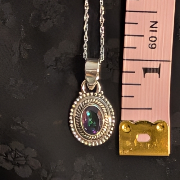 Colorful Solid Sterling Silver Mystic Topaz Type CZ Pendant Necklace 18" Chain - Picture 9 of 10